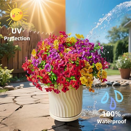 12PCS UV Resistant Fake Flowers for Outdoor Decor