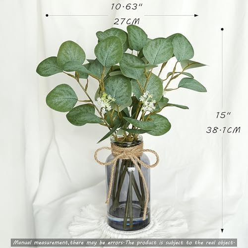 Artificial Eucalyptus Stems in Black Vase with Faux Water