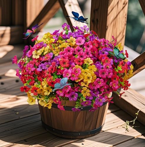 12PCS UV Resistant Fake Flowers for Outdoor Decor