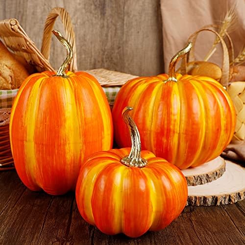 Winemana 3 Pcs Artificial Pumpkins Fall Decorations