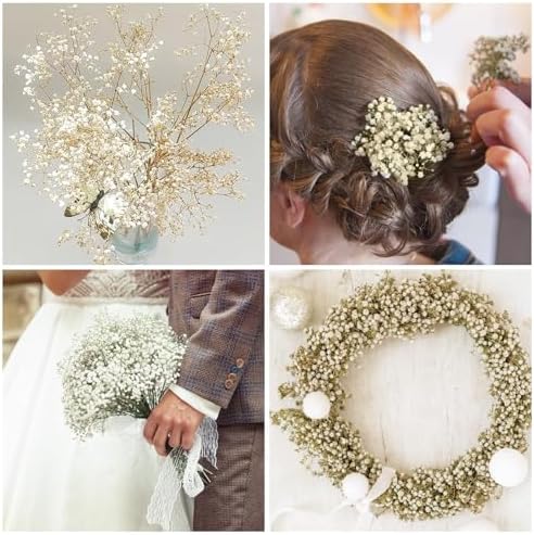 MIHUAGE Dried Flowers Bundles White Babys Breath Gypsophila Wedding Decor