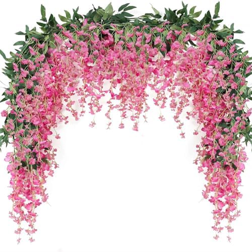 JUSTOYOU 3PCS Fuchsia Artificial Wisteria Garland