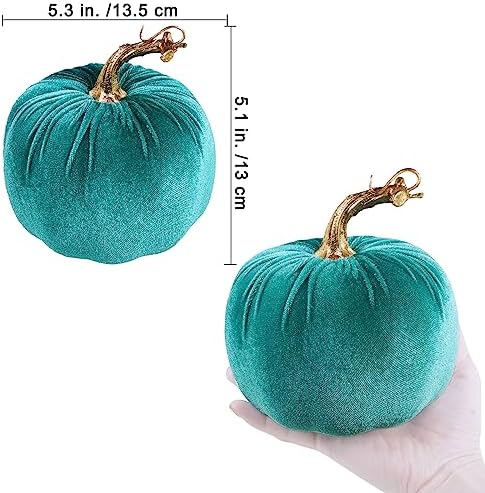 Winlyn 4 Pcs Assorted Velvet Pumpkins Decor