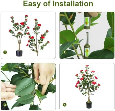 4ft Artificial Camellia Tree with White Silk Flowers - Set of 2