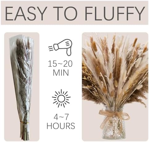 106pcs Dried Pampas Grass Bouquet with Vase