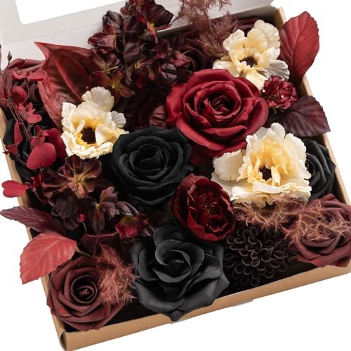 Lings Moment Moody Burgundy Black Artificial Flowers Set