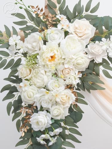 Odouzy Wedding Arch with Artificial Flowers and Drapes Set of 4