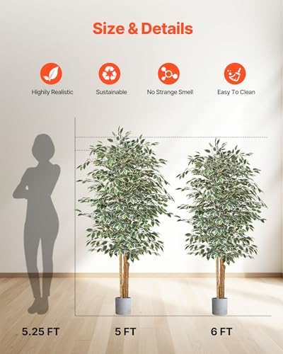 VEVOR 6FT Artificial Ficus Tree with Black Pot