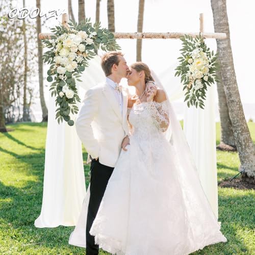 Odouzy Wedding Arch with Artificial Flowers and Drapes Set of 4