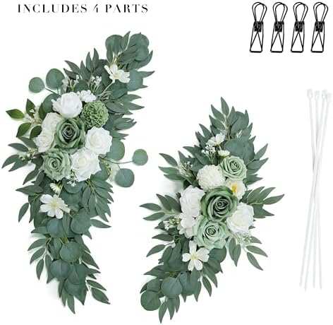 Udoula Artificial Sage Green Wedding Arch Flowers Swags Set of 2