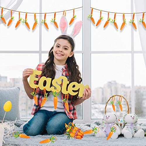 Easter Carrot Hanging Ornaments 12Pcs Glitter Artificial Carrots