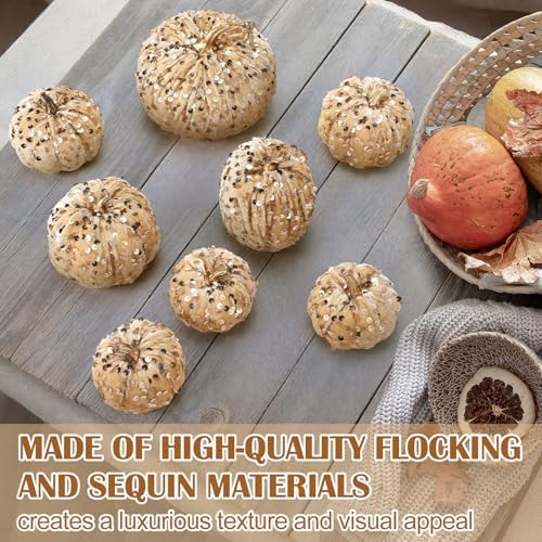Beeveer 8 Pcs Glitter Velvet Pumpkin Decor Set