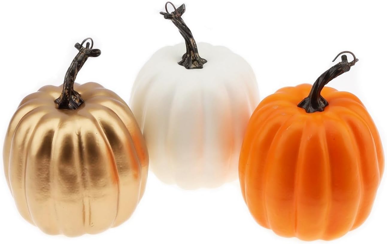 Woration 5 Inch Artificial Orange Pumpkin Decor