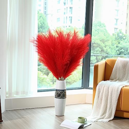 Red Pampas Grass Decor - 45 Inch Set of 8