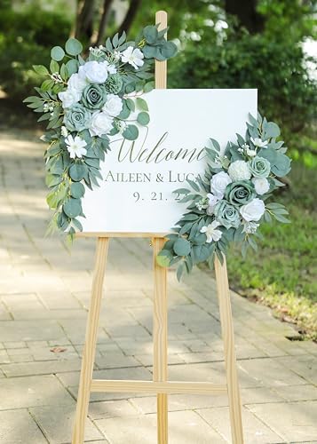Udoula Artificial Sage Green Wedding Arch Flowers Swags Set of 2