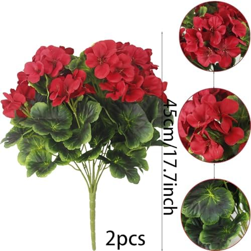 2 Pcs Artificial Geraniums for Outdoor Decor
