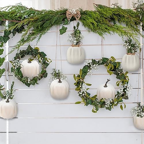 Woration 5 Inch Artificial White Pumpkin Halloween Decoration