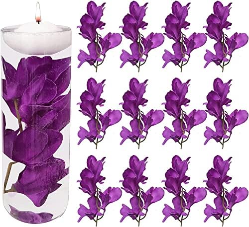 12 Pcs Purple Artificial Orchid Flowers for Floating Candle Centerpieces