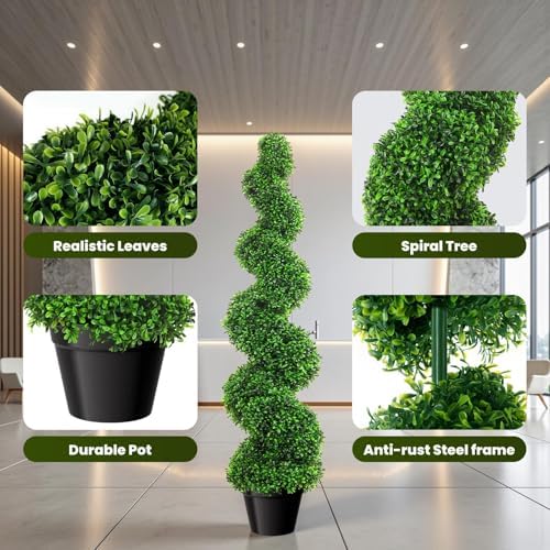 5 Foot Artificial Boxwood Spiral Topiary Tree with Replaceable Leaves