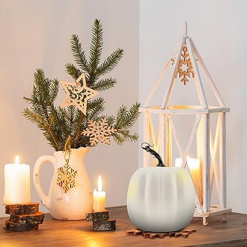 Woration 5 Inch Artificial White Pumpkin Halloween Decoration
