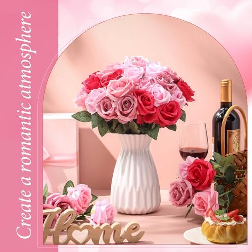Hotop 40 Pcs Gradient Pink Silk Roses Bulk for Home Wedding Centerpieces