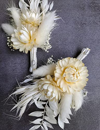 Dried Flowers Boutonniere Wedding 2 Piece Set for Groomsmen