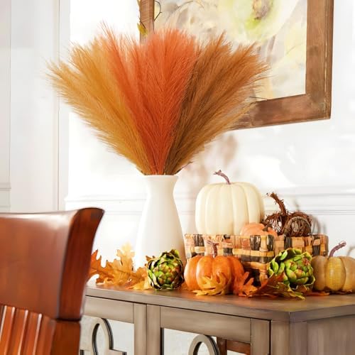 Agusbagli 30pcs Orange Pampas Grass Vase Filler