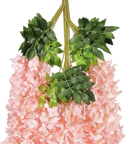 Pauwer Wisteria Hanging Flowers 24 Pack Blush Pink