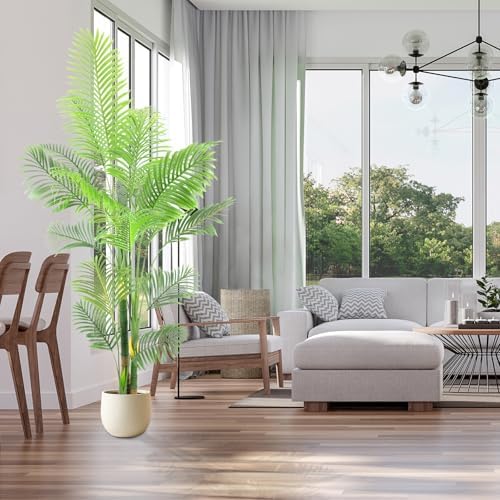 Lush Artificial Palm Tree 7FT with White Planter and Free Moss