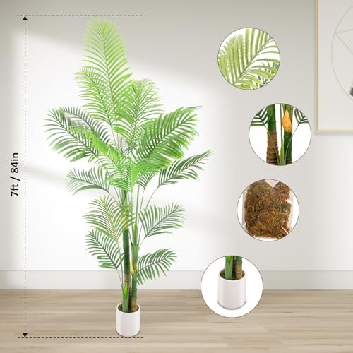Lush Artificial Palm Tree 7FT with White Planter and Free Moss