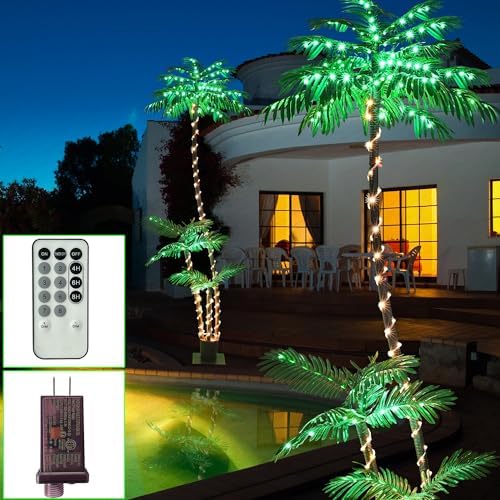 7FT Lighted Artificial Palm Tree with 3 Trunks and 260 LED Lights