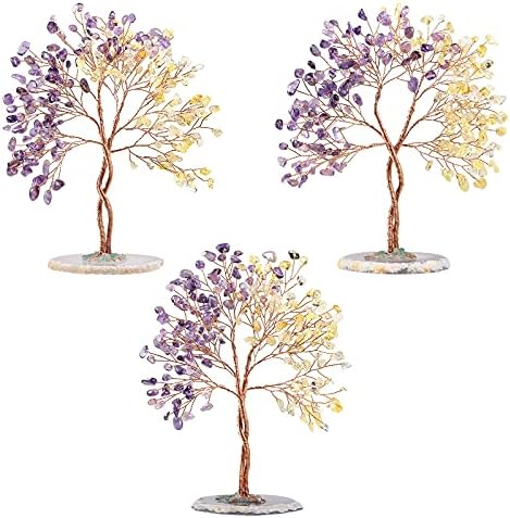 Handmade Citrine Amethyst Crystal Tree with Agate Base for Wealth and Luck