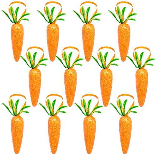 Easter Carrot Hanging Ornaments 12Pcs Glitter Artificial Carrots