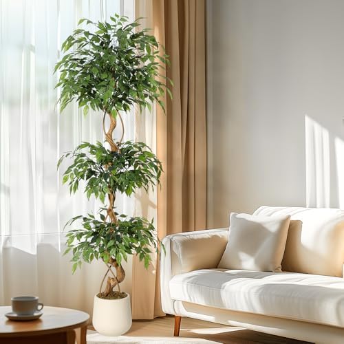 GarveeHome 6 Feet Ficus Artificial Tree with Curved Trunk