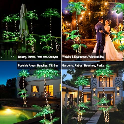 7FT Lighted Artificial Palm Tree with 3 Trunks and 260 LED Lights