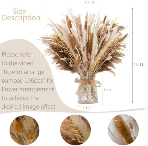 106pcs Dried Pampas Grass Bouquet with Vase
