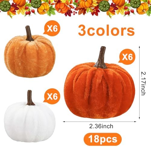 18 Pcs Fall Velvet Pumpkin Decorations
