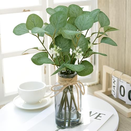 Artificial Eucalyptus Stems in Black Vase with Faux Water