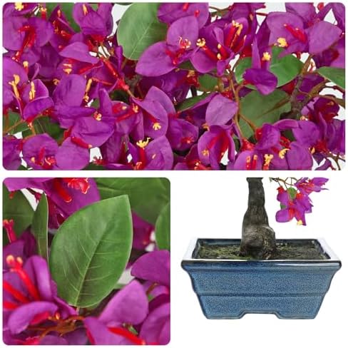 Briful Artificial Bougainvillea Tree in Blue Pot