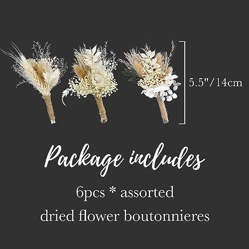 Rinlong Assorted Dried Flower Boutonnieres 6 Pcs