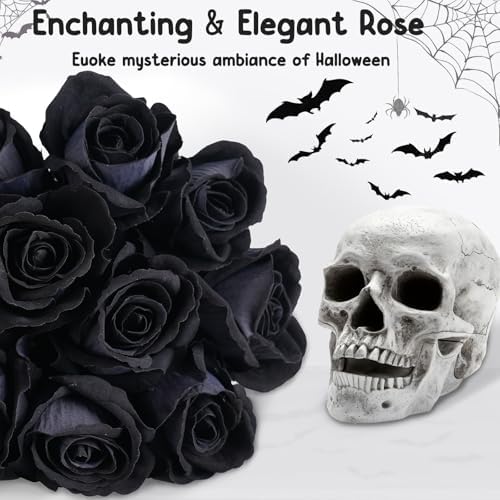 12 Pcs Black Roses Artificial Flowers with Long Stem