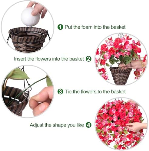 HyeFlora Fake Hanging Hibiscus Flower Basket RedPink