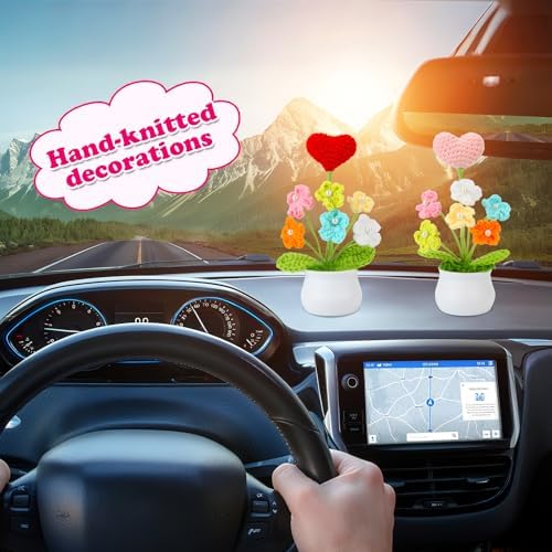 2 Pcs Heart Crochet Flowers Decor Set