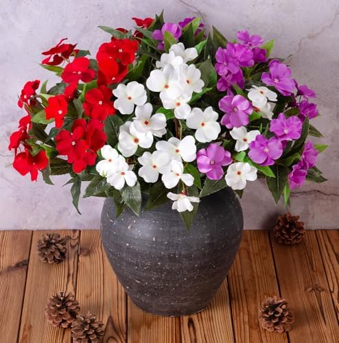 HyeFlora Artificial Impatiens Flowers 3PCS Outdoor Decor