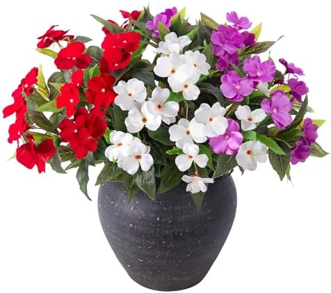HyeFlora Artificial Impatiens Flowers 3PCS Outdoor Decor