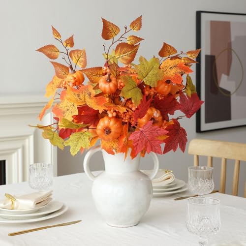 Mizii Autumn Decorations 6Pcs Maple Leaf Pumpkin Branch