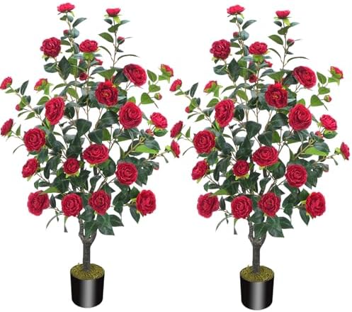 36FT Artificial Camellia Tree with 32 Red Flowers