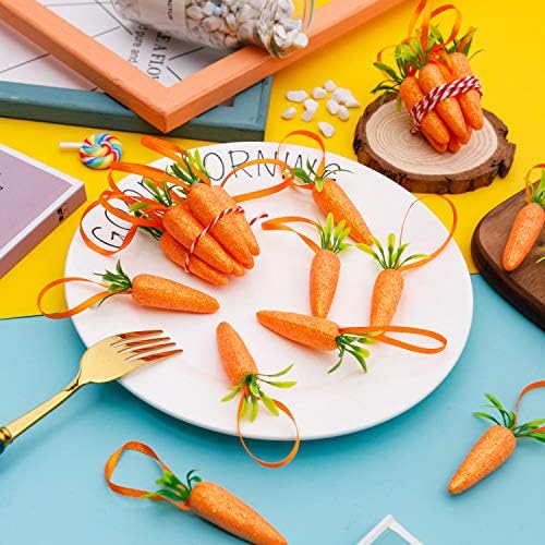 Easter Carrot Hanging Ornaments 12Pcs Glitter Artificial Carrots