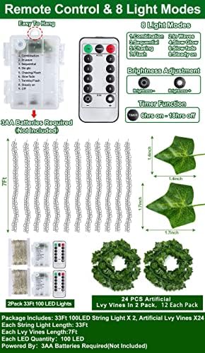 24 Pack Fake Vines with 200 Lights Timer