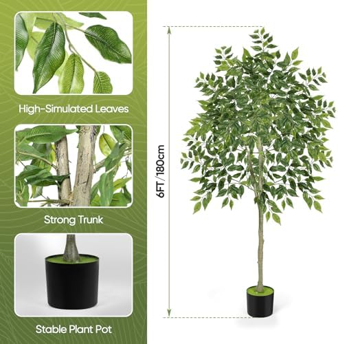 PINPON 6FT Artificial Ficus Tree for Home Decor